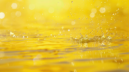 Yellow water surface with reflective texture, creating a tranquil background. Ai Generatedの素材