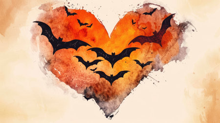 Watercolor-style Halloween heart with eerie vibes. Creative expression. Ai Generatedの素材