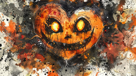 Watercolor-style Halloween heart with eerie vibes. Creative expression. Ai Generatedの素材