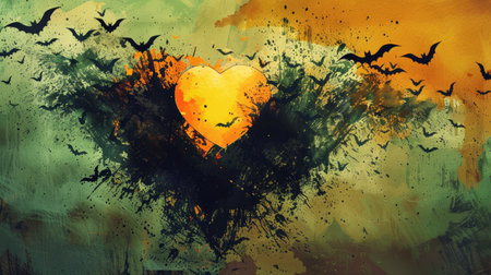 Watercolor-style Halloween heart with eerie vibes. Creative expression. Ai Generatedの素材