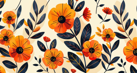 A vibrant pattern of handdrawn gouache flowers brings charm and elegance to any design project.の素材