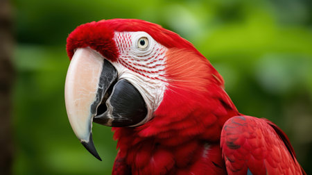 This stunning portrait captures a colorful parrot, its brilliant plumage vivid against a dreamy, indistinct background.の素材