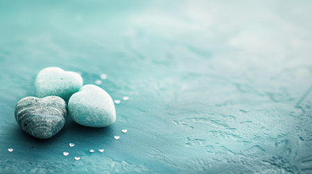 Illuminated blue and white stone hearts radiate with glittering sparkles, perfect for adding a touch of elegance.の素材