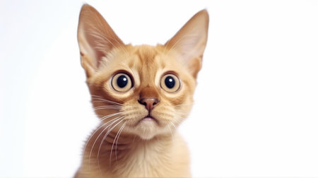 An adorable closeup of a surprised cat, showcasing its expressive face, isolated beautifully on a bright white backdrop.の素材
