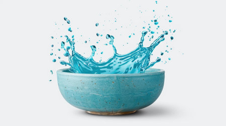Celebrate Songkran with vibrant water splashes in bowls, where tradition meets excitement, filled with joy and refreshment.の素材