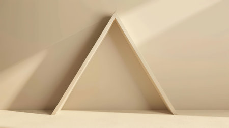 This minimalist triangular gallery wall offers a blank canvas in beige, perfect for innovative museum displays and mockups.の素材