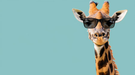 A hilarious giraffe dons sunglasses, bringing joy and fun to the wild jungle scene Perfect for kids and animal lovers.の素材