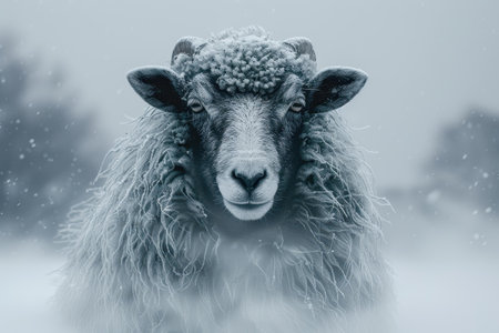 Elegant depiction of soft sheep wool against a clean backdrop, capturing the essence of comfort and sustainability in fashion.の素材