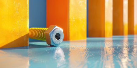 Minimalist design featuring a solitary metal bolt on a crisp background, targeting construction professionals with clear impact.の素材