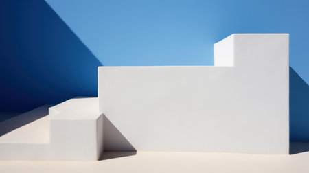 Experience simplicity in minimalist architecture, where geometric forms and crisp shadows unite beautifully with a vibrant sky.の素材