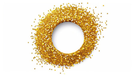Elegant gold sparkles contrast beautifully with a white background, perfect for highlighting your message in a circular frame.の素材
