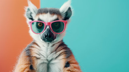 Capture the essence of fun with this charming lemur sporting shades, a perfect blend of wildlife and personality.の素材