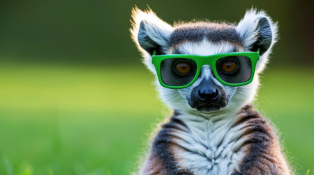 Capture the essence of fun with this charming lemur sporting shades, a perfect blend of wildlife and personality.の素材