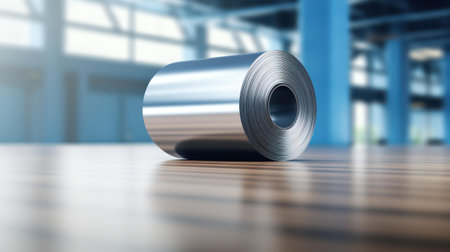 Large piles of steel iron sheets neatly arranged in a factory, reflecting efficiency and industrial strength.の素材
