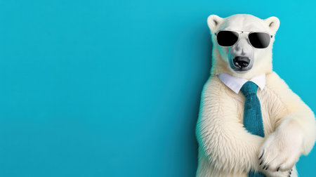 This fashionable polar bear in a funky outfit captures attention, embodying the essence of style against a plain backdrop.の素材