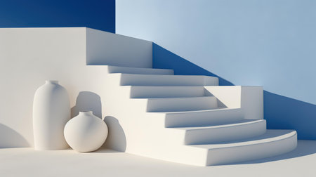 Experience simplicity in minimalist architecture, where geometric forms and crisp shadows unite beautifully with a vibrant sky.の素材