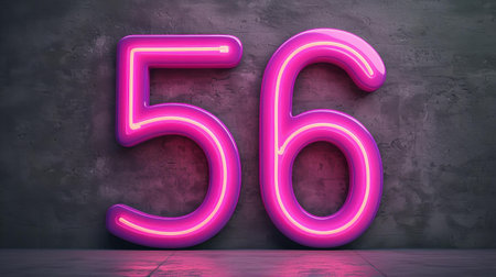 The digit  bursts to life with purple neon hues, its 3D design enhanced by mesmerizing glowing lines on a dark canvas.の素材