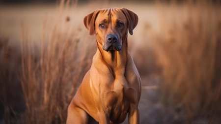 Captivating dog portrait captures the essence of loyalty and joy, framed by a beautiful, natural environment.の素材