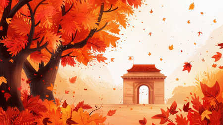 Experience the essence of Maharashtra Day through a stunning illustration of an iconic gateway, symbolizing pride and joy.の素材