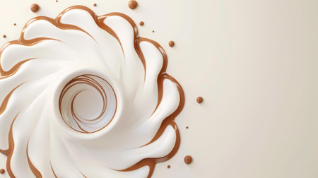 Eyecatching 3D rendering of hot chocolate splashing, featuring a dynamic spiral design that highlights its creamy essence.の素材