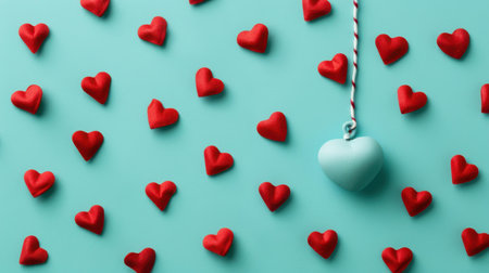 A single blue heart contrasts beautifully with a cluster of red hearts, showcasing a minimal yet impactful aesthetic.の素材