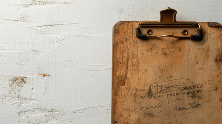 This wellused old clipboard showcases timeless style, ideal for organizing documents while evoking nostalgia.の素材