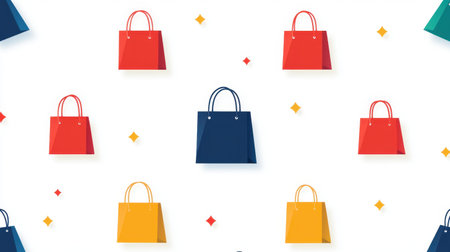 Bright and modern, this sleek illustration of shopping bags against a clean background adds a fun flair to any design.の素材