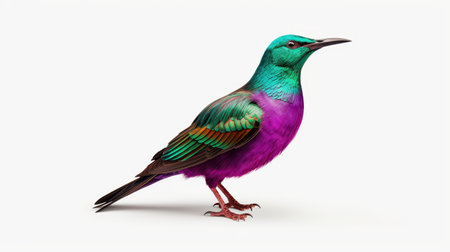 This image captures the beauty of a starling bird, showcasing its glossy plumage in striking detail on a white background.の素材