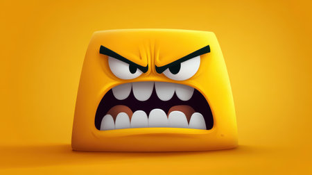 Dynamic 2D illustration showcasing a fierce, angry face with a minimalist background, perfect for graphic use.の素材