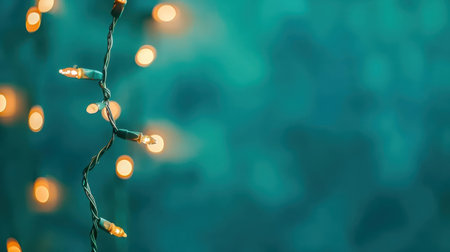 Delicate garland lights twinkle in a dreamy bokeh effect, enhancing the holiday spirit with a tranquil blue ambiance.の素材