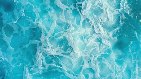 Discover the mesmerizing interplay of turquoise waves and foamy surfaces, showcasing the vibrant essence of ocean water.の素材