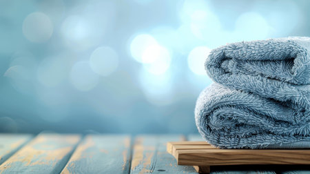 A soft, clean towel rests on a rustic wooden board, set against the backdrop of a modern washing machine in a stylish laundry.の素材