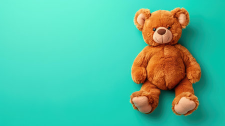 Plush teddy bear on serene pastel canvas. Ideal for cozy themes, childrens decor, and heartwarming visuals.の素材