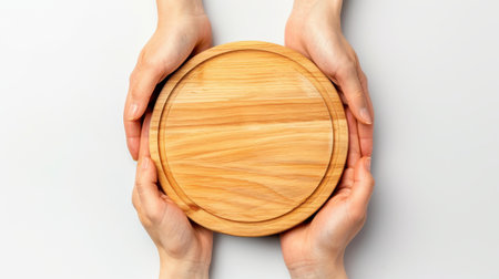 Round podium from above, featuring hands in a grasping position, designed on a bright white surface for clarity.の素材