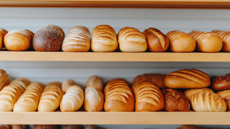 Discover a tempting array of fresh breads in a grocery store. From baguettes to bagels, each loaf invites you to indulge.の素材