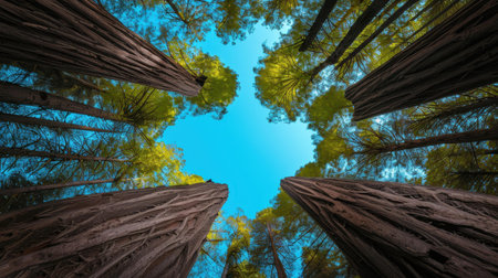Natures art shows a heartshaped opening in the forests canopy, letting rays of blue sky shine through.の素材
