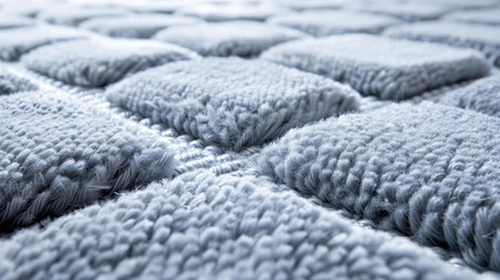 Discover the charm of this textured gray carpet with its modern square design, perfect for enhancing your living space.の素材