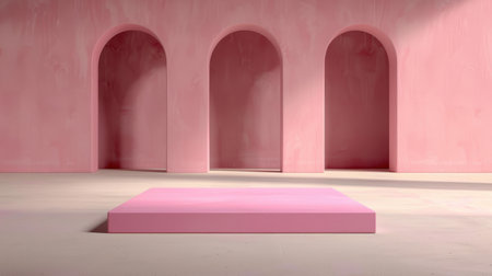 A simple white banner on a soft beige surface, ideal for sleek branding presentations and minimalist design mockups.の素材