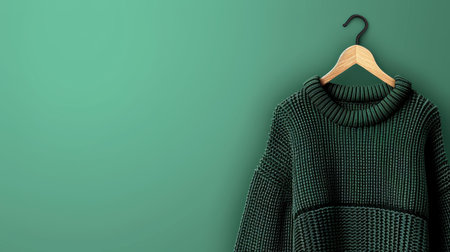 Elevate your brand with this elegant black sweater displayed on a hanger, set against a striking green background.の素材