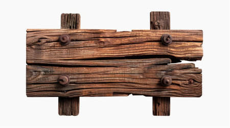 This vintagestyle wood signboard, set on an aged wall, creates a warm, rustic atmosphere ideal for decor lovers.の素材