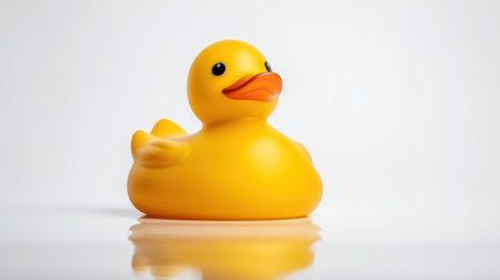This adorable yellow rubber duck stands out against a white background, making it an ideal toy for playful moments.の素材