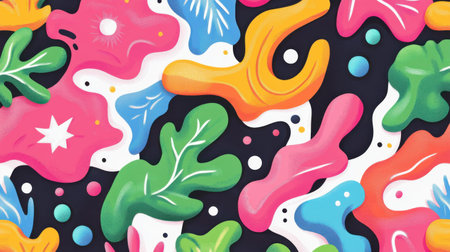 A vibrant and whimsical D wallpaper that combines cheerful colors and textures in a modern flat illustration, ideal for playful decor.の素材