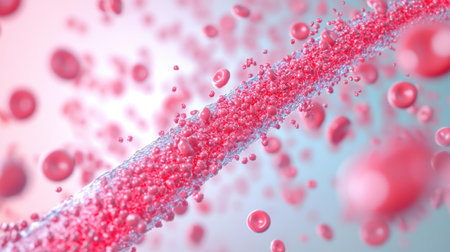 Anatomic visualization of arteriosclerosis, featuring a clean background and vibrant depiction of plaque within arteries.の素材