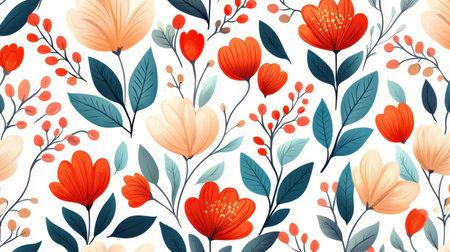Embrace modern charm with this stylish vintage floral pattern, ideal for textiles and creative flat illustrations.の素材