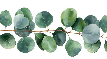 A serene and elegant watercolor illustration of a eucalyptus branch. Ideal for both modern and classic decor settings.の素材