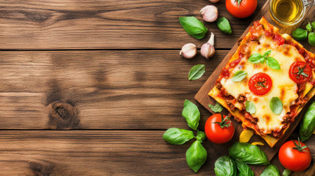 Experience the warmth of comfort food with this appealing Italian beef lasagna, beautifully captured in natural light.の素材