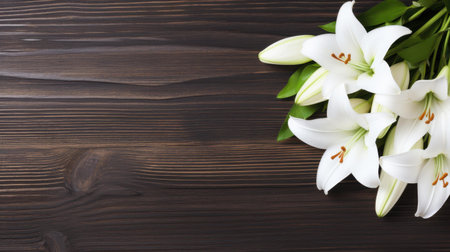 Capture the essence of tranquility with white lilies set in a charming rustic environment, ideal for serene decor.の素材