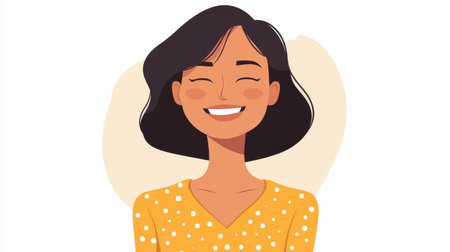 Editable cartoon avatar head featuring a beautiful woman with short hair and a restrained smile, ideal for designs.の素材