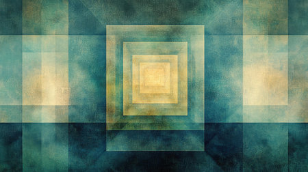 Elevate your decor with serene geometric patterns in soothing blue and green tones, designed to foster mindfulness and peace.の素材