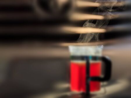 Hot tea background blurの写真素材